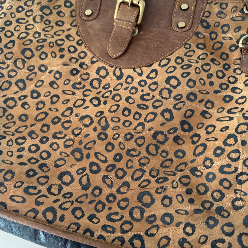 Women's Leopard Print Leather Tote Bag - Brown - Picture 2 of 6